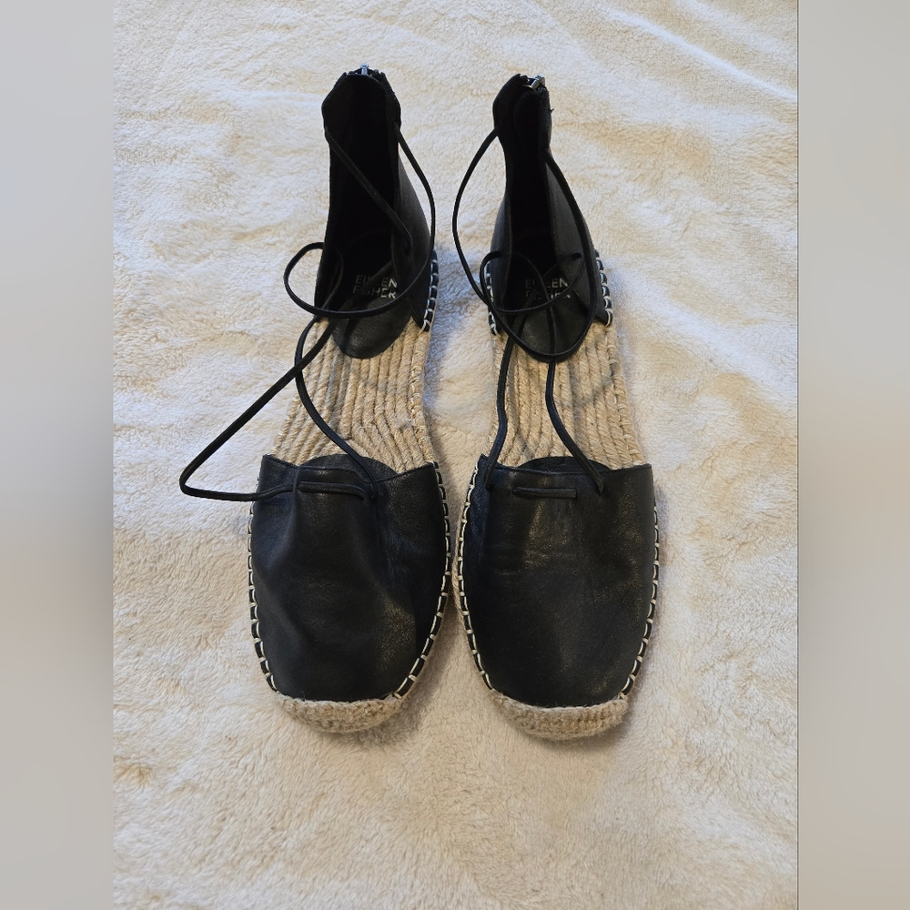 Eileen Fisher Black Leather Espadrilles